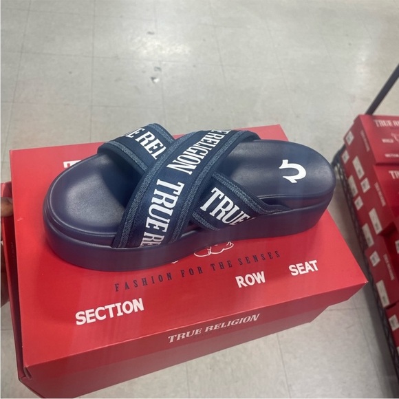 True Religion Shoes - True Religion Dark Blue Slide Sandals